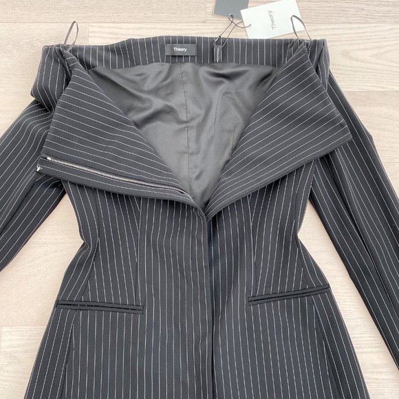 theory • perform tech stripe off shoulder jacket - Picture 8 of 10